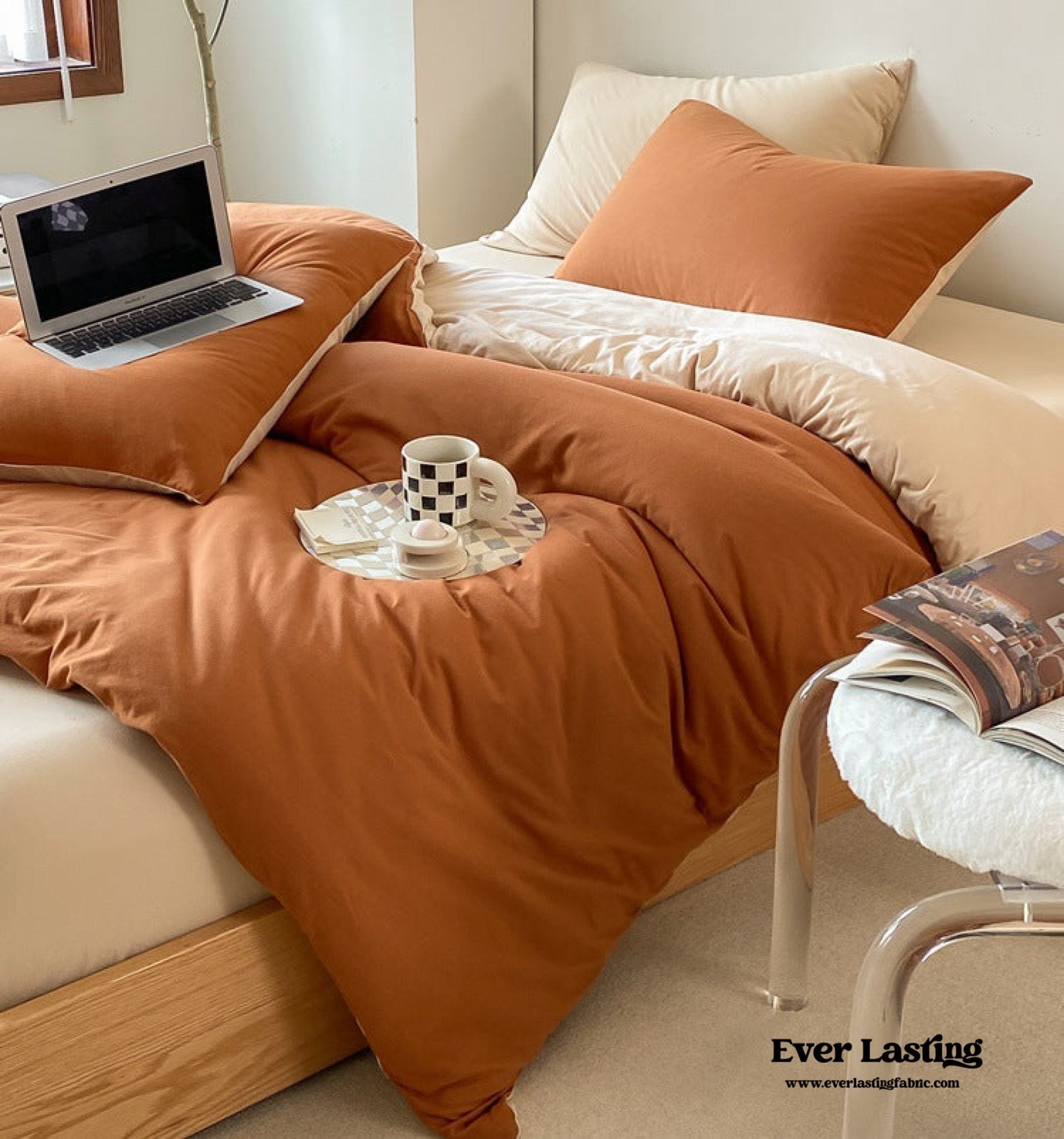 Duo Earth Tone Jersey Knit Bedding Set / Pink Beige