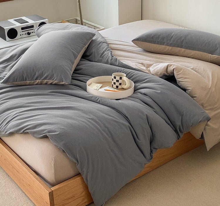 Duo Earth Tone Jersey Knit Bedding Set / Pink Beige