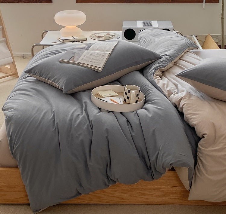 Duo Earth Tone Jersey Knit Bedding Set / Pink Beige