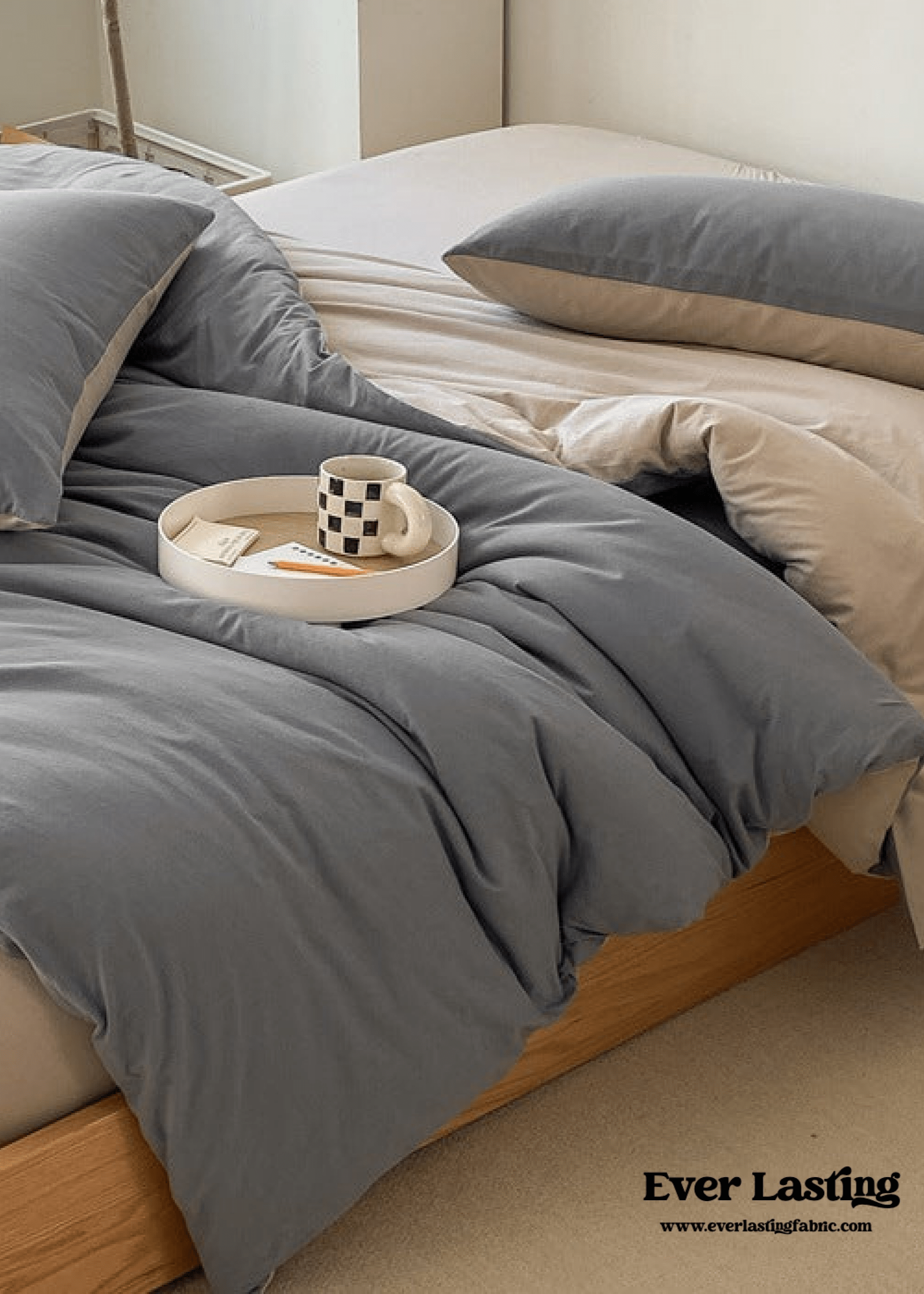 Duo Earth Tone Jersey Knit Bedding Set / Pink Beige