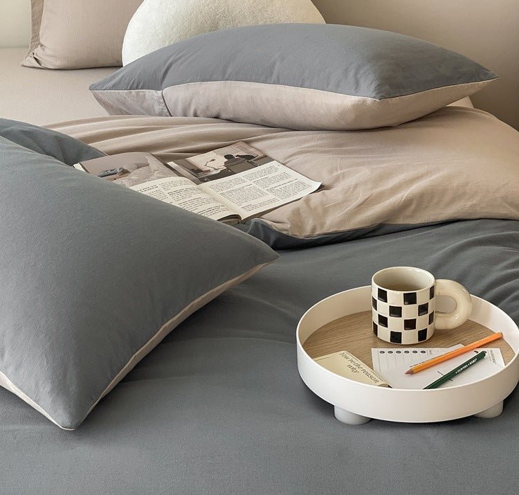 Duo Earth Tone Jersey Knit Bedding Set / Pink Beige