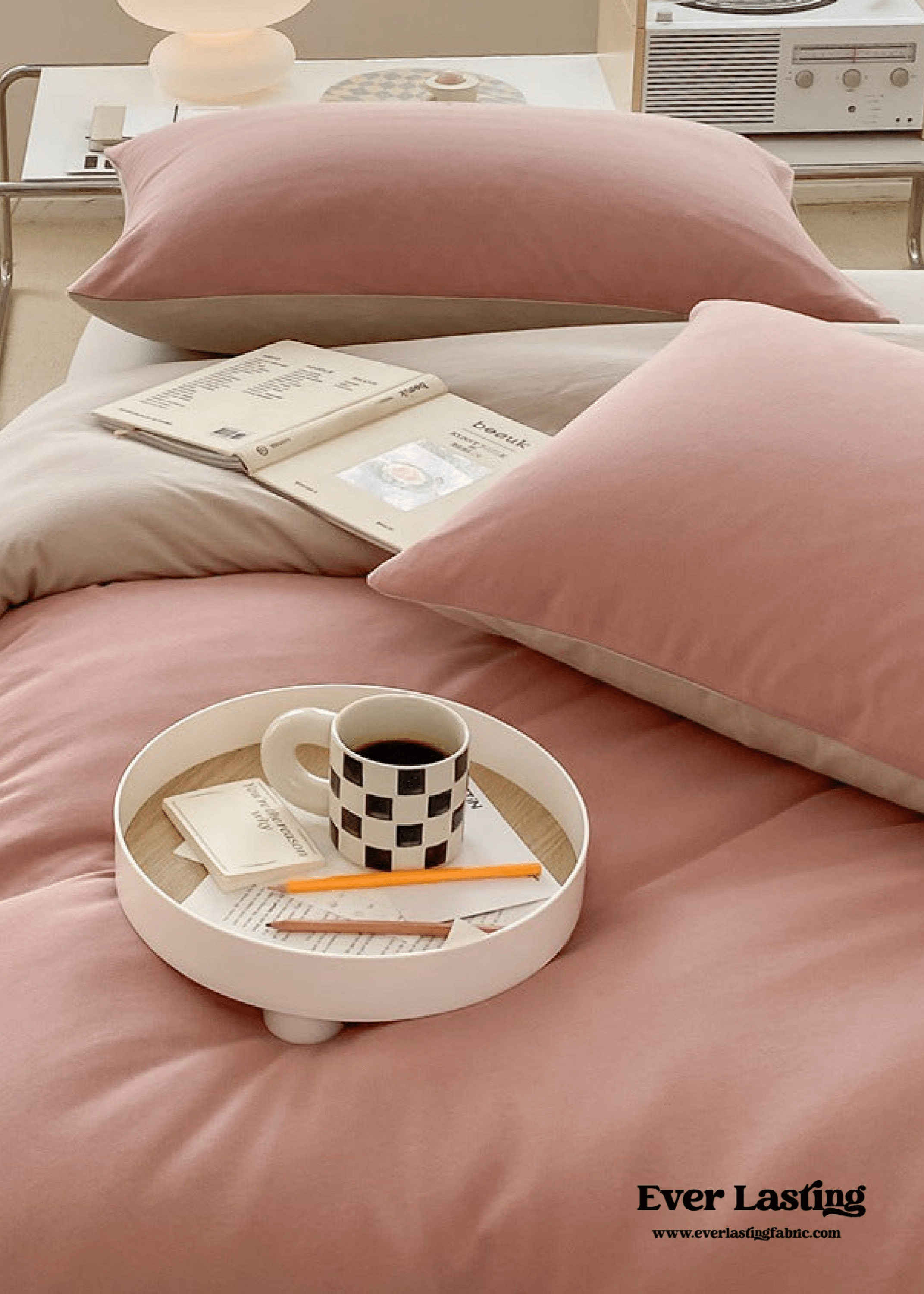 Duo Earth Tone Jersey Knit Bedding Set / Pink Beige