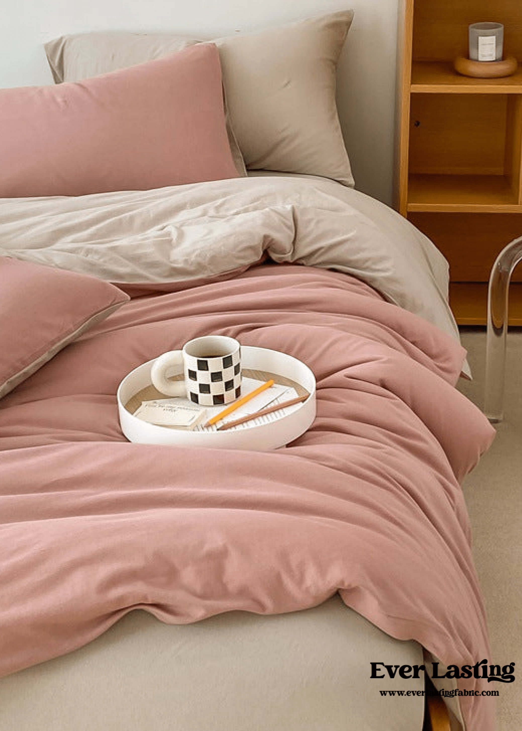 Duo Earth Tone Jersey Knit Bedding Set / Pink Beige