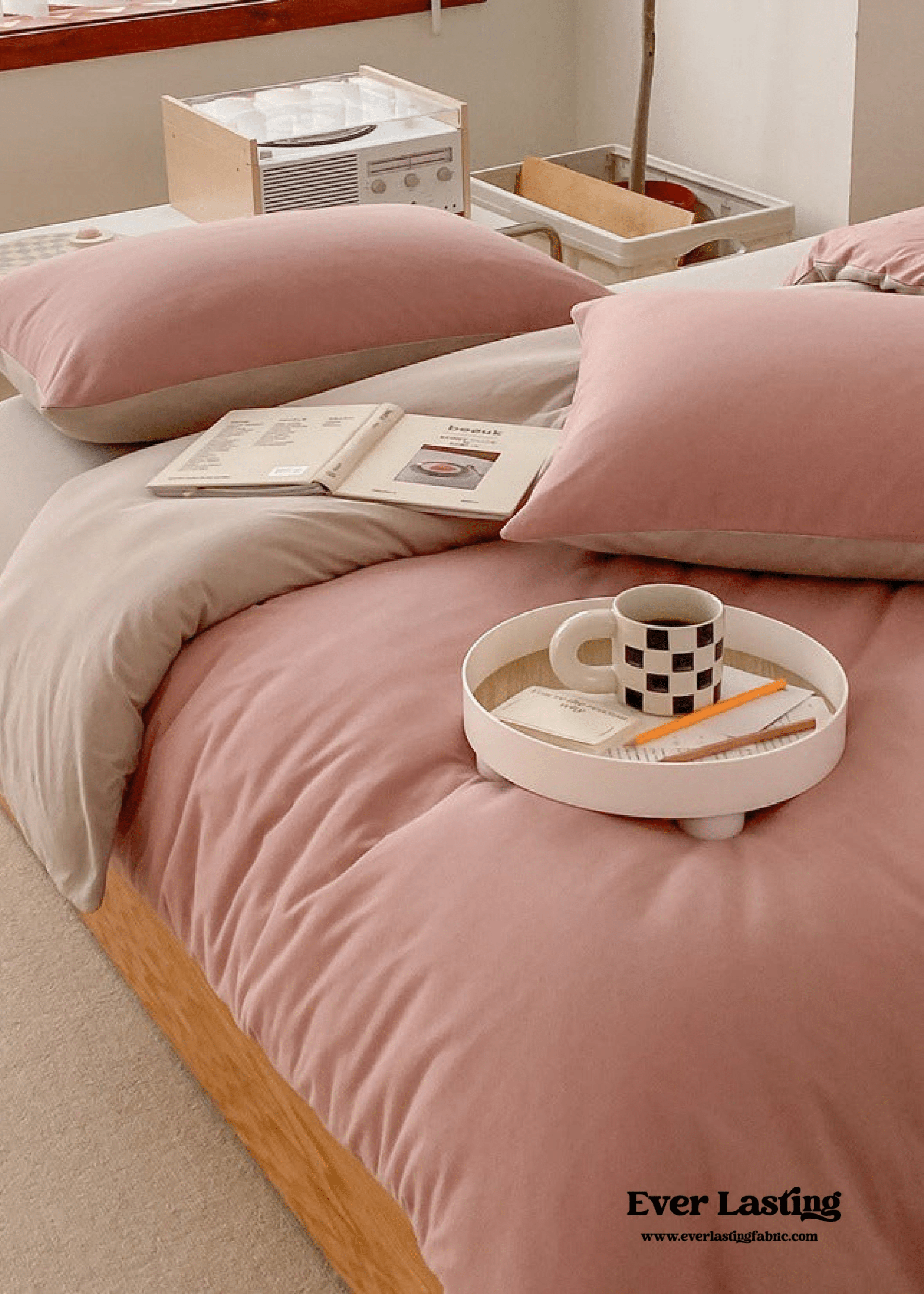 Duo Earth Tone Jersey Knit Bedding Set / Pink Beige