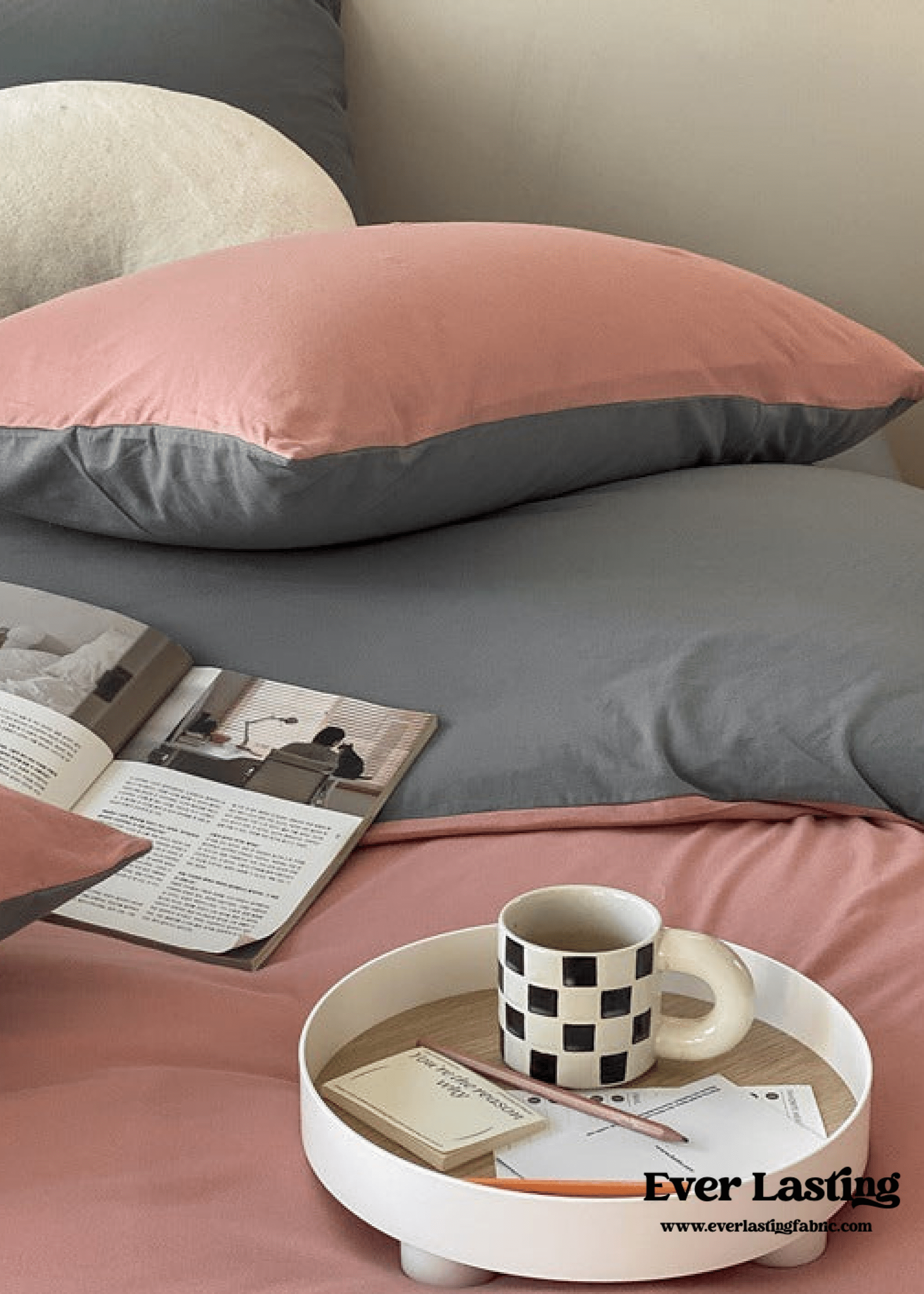 Duo Earth Tone Jersey Knit Bedding Set / Pink Beige