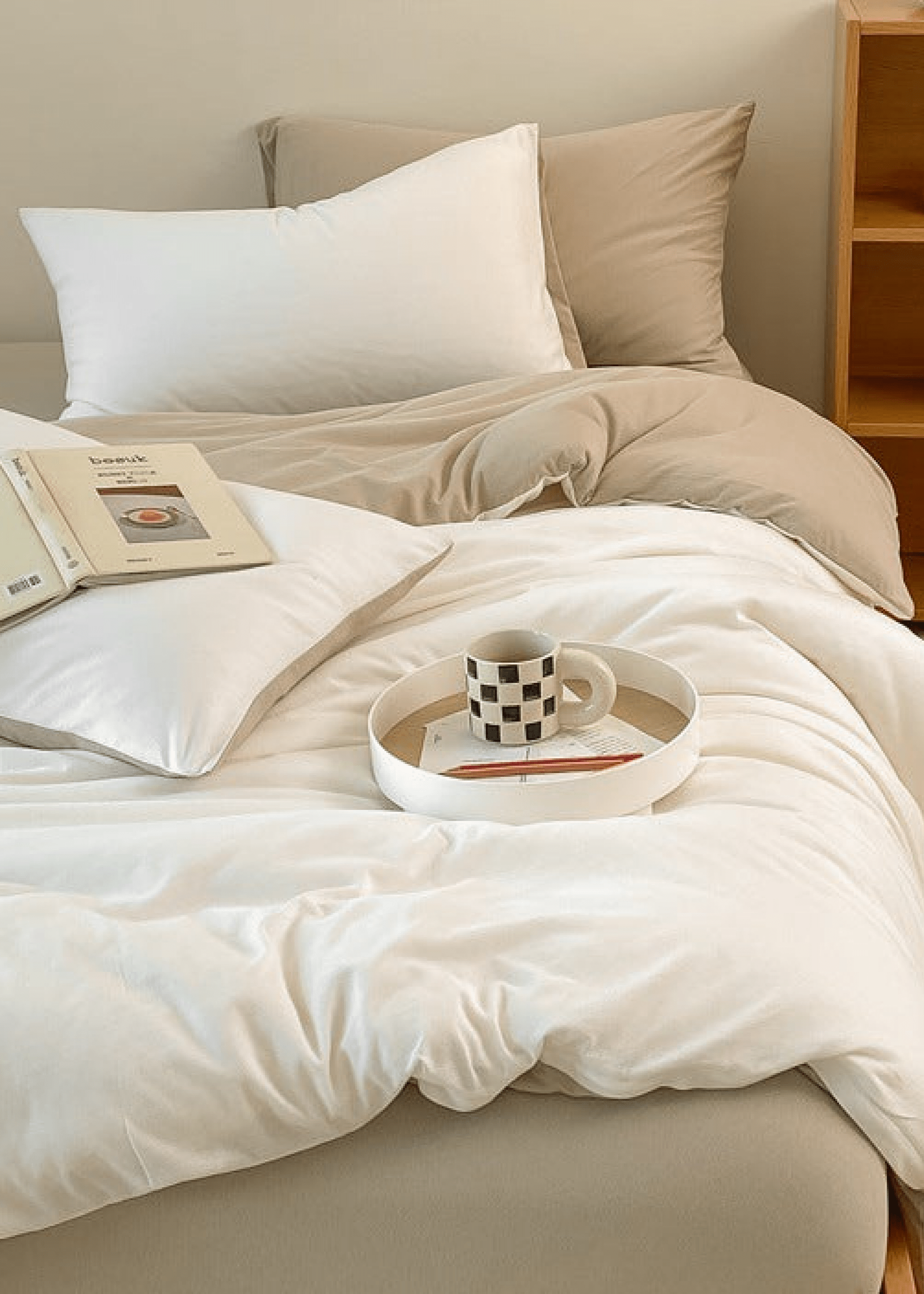 Duo Earth Tone Jersey Knit Bedding Set / Pink Beige