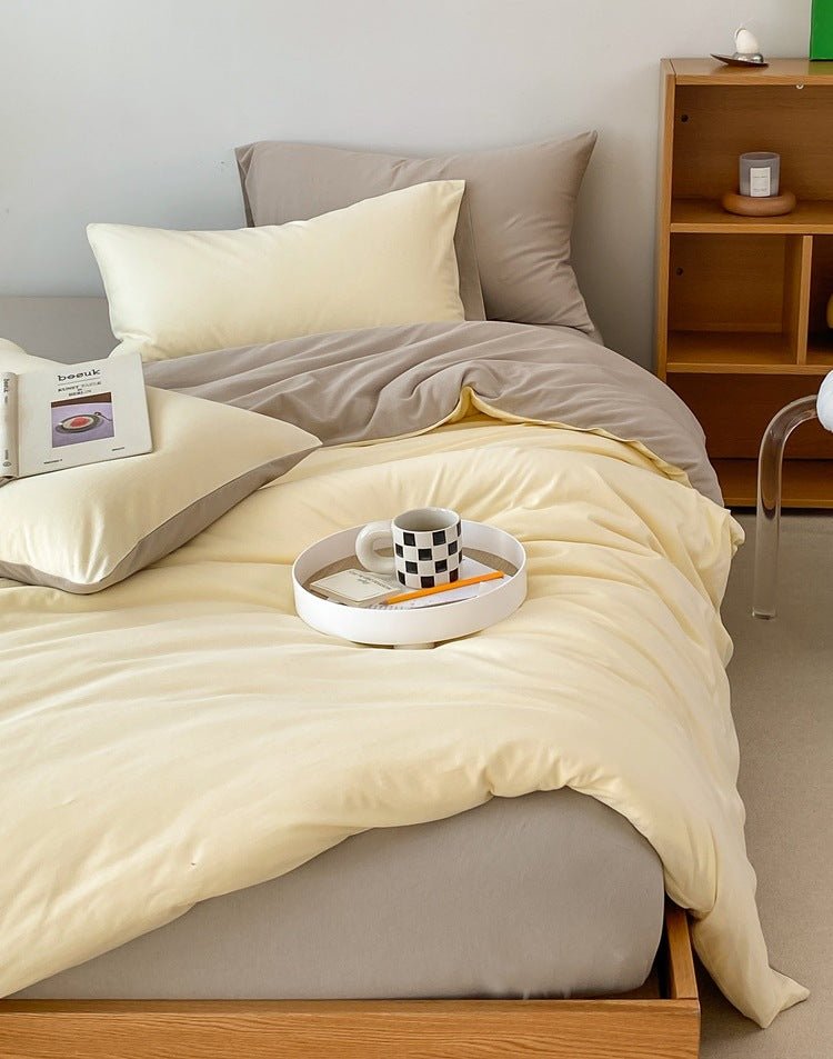 Duo Earth Tone Jersey Knit Bedding Set / Pink Beige