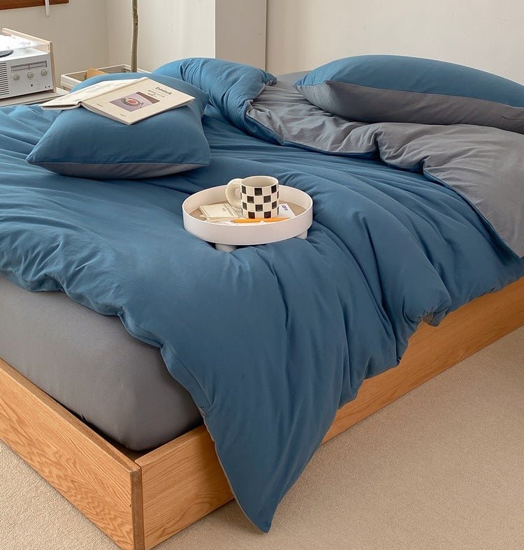 Duo Earth Tone Jersey Knit Bedding Set / White Beige