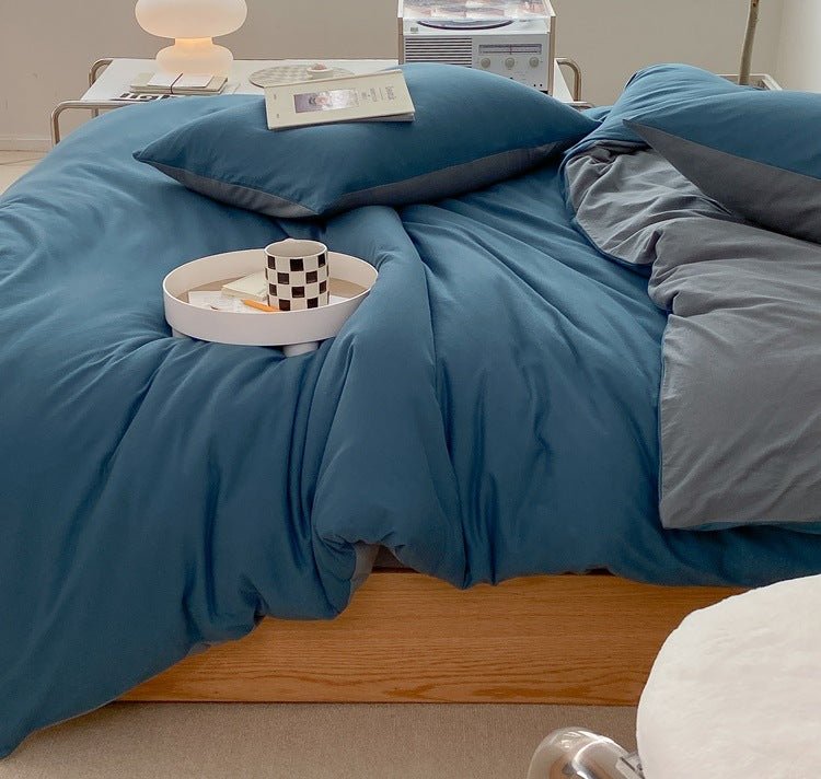 Duo Earth Tone Jersey Knit Bedding Set / White Beige