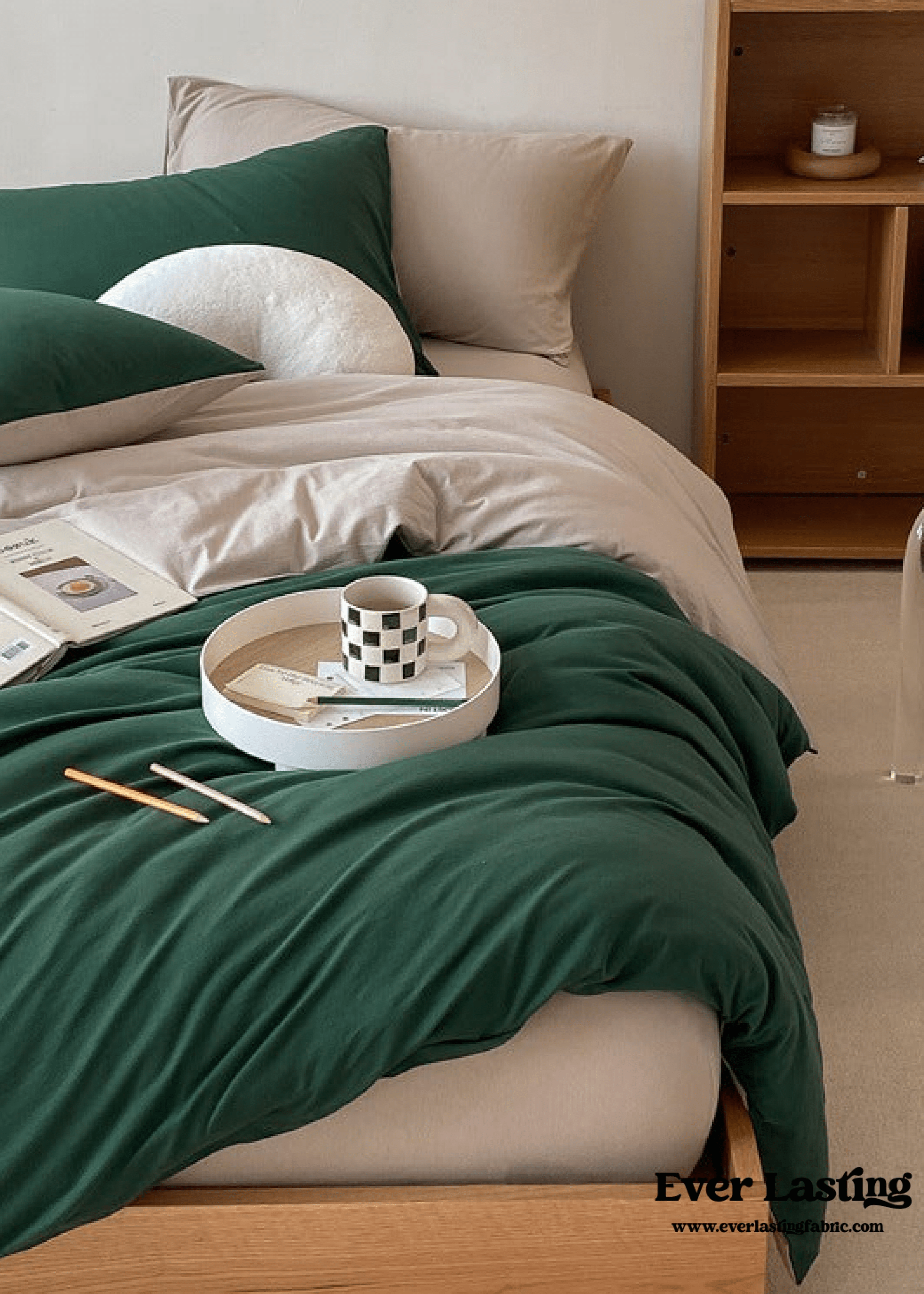 Duo Earth Tone Jersey Knit Bedding Set / White Beige