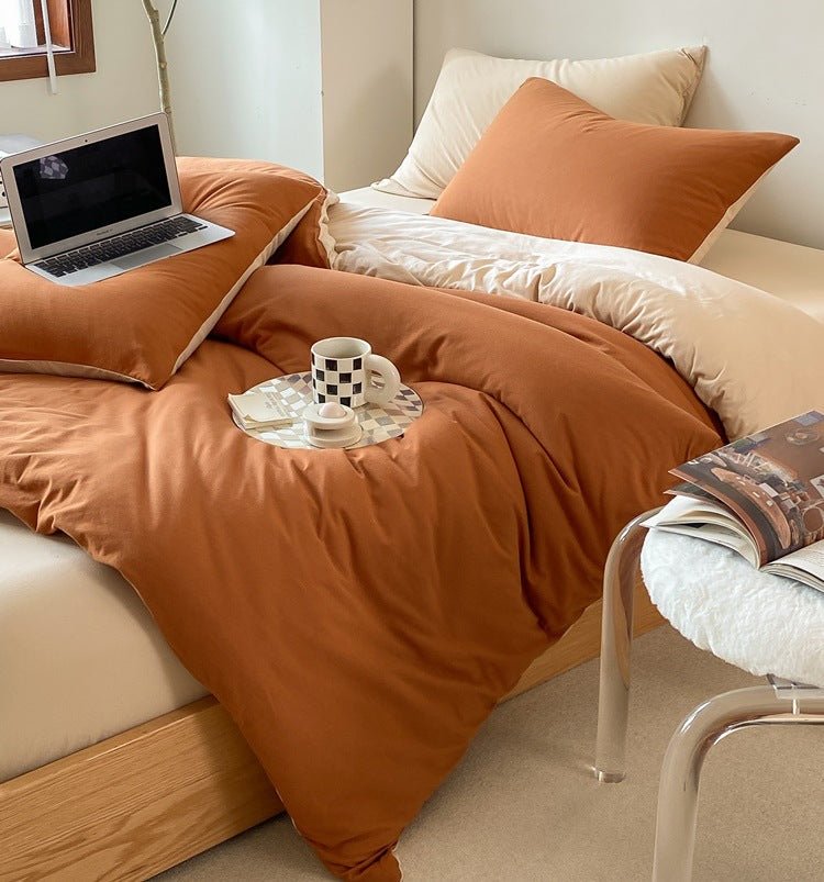 Duo Earth Tone Jersey Knit Bedding Set / White Beige