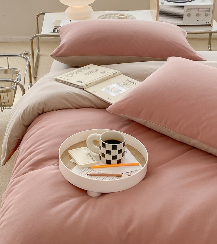 Duo Earth Tone Jersey Knit Bedding Set / White Beige