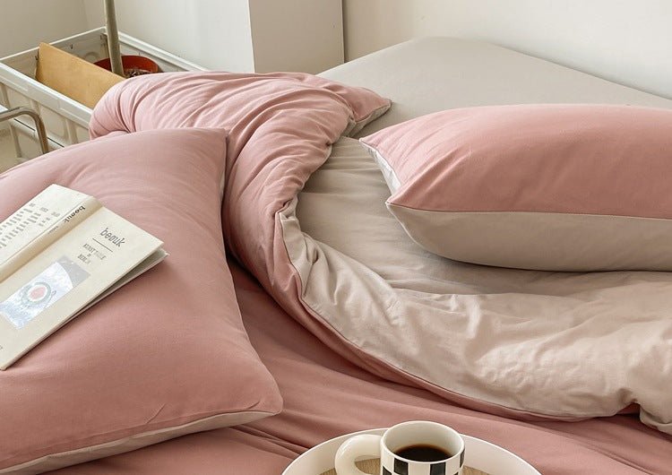 Duo Earth Tone Jersey Knit Bedding Set / White Beige