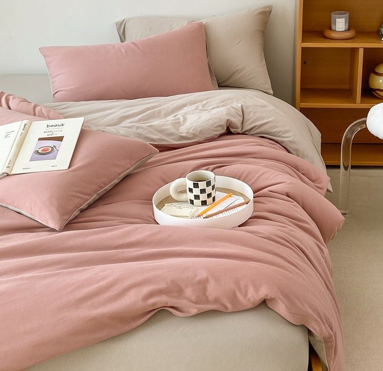 Duo Earth Tone Jersey Knit Bedding Set / White Beige