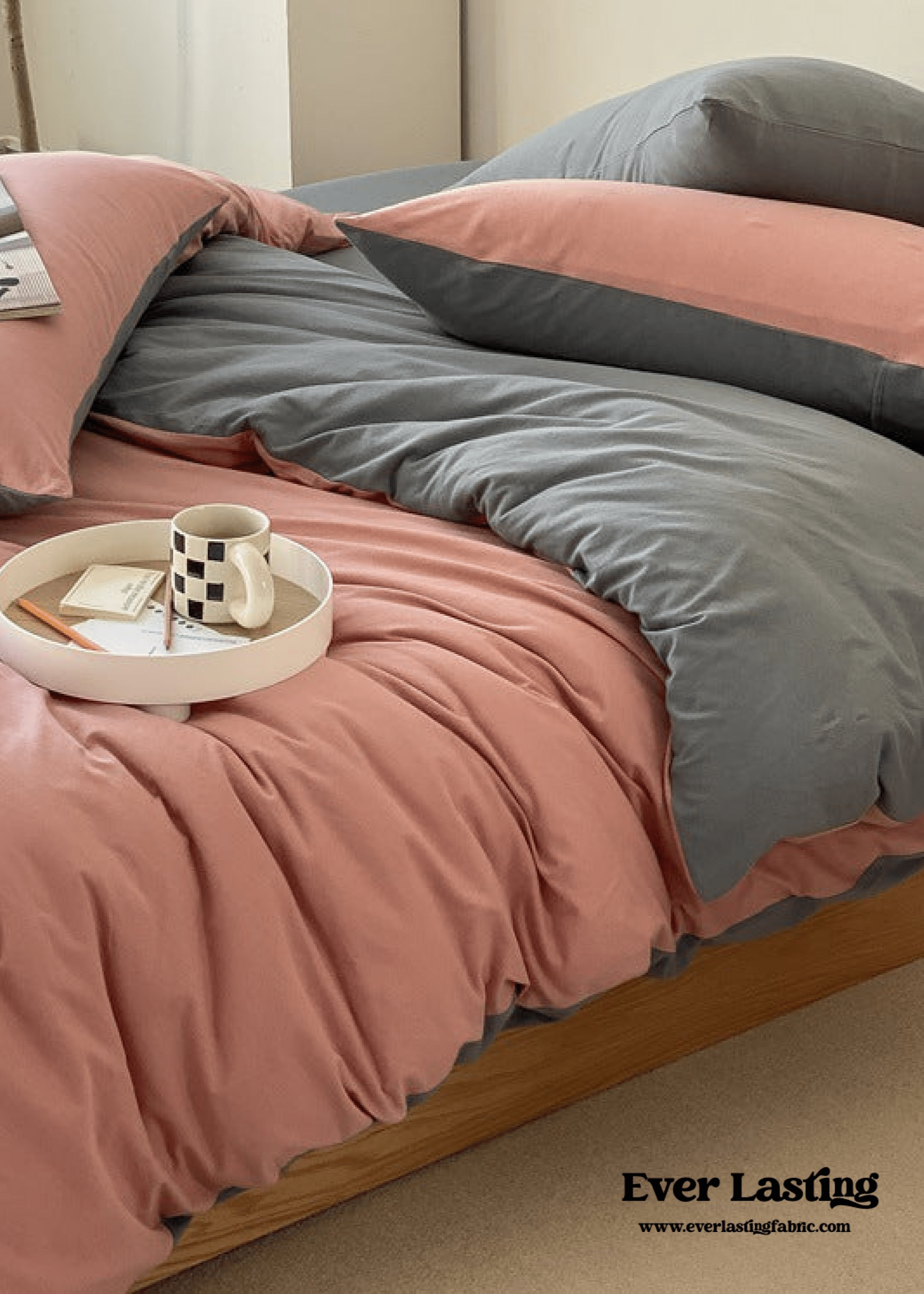 Duo Earth Tone Jersey Knit Bedding Set / White Beige