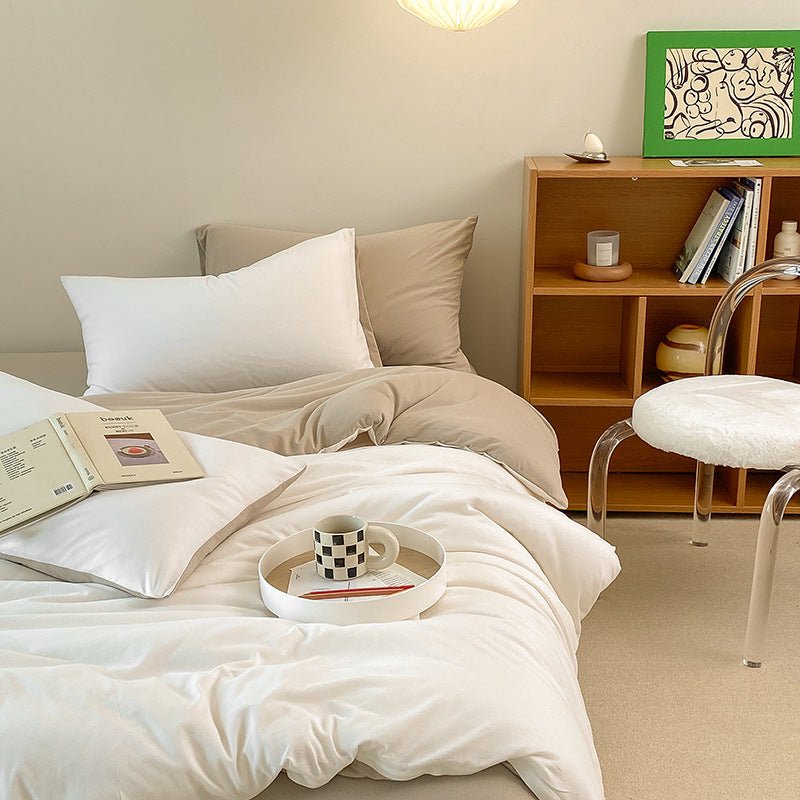Duo Earth Tone Jersey Knit Bedding Set / White Beige