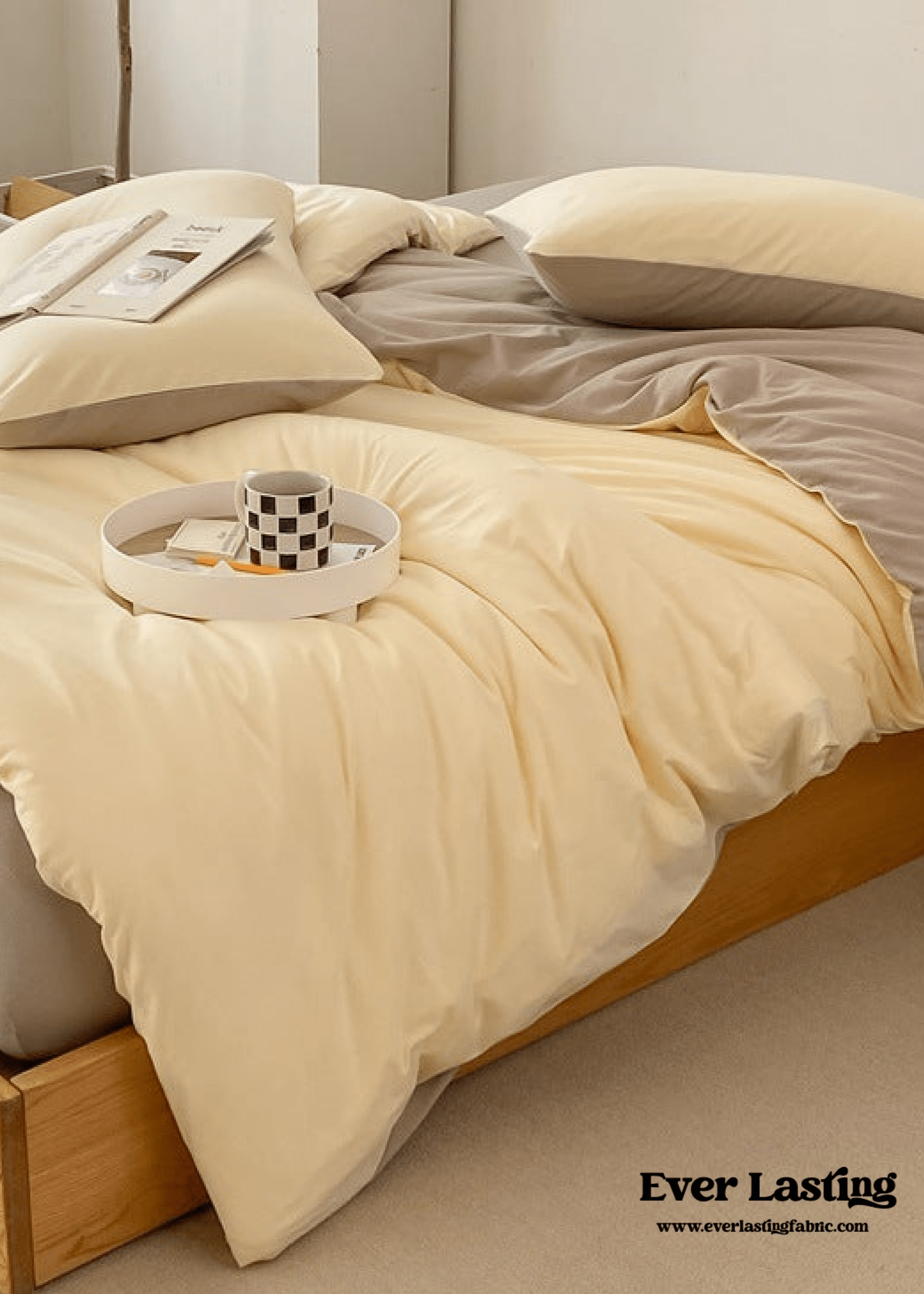 Duo Earth Tone Jersey Knit Bedding Set / White Beige