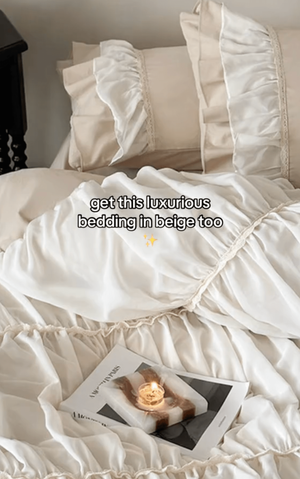 Élodie Silky Coquette Ruffled Bedding Set / Beige