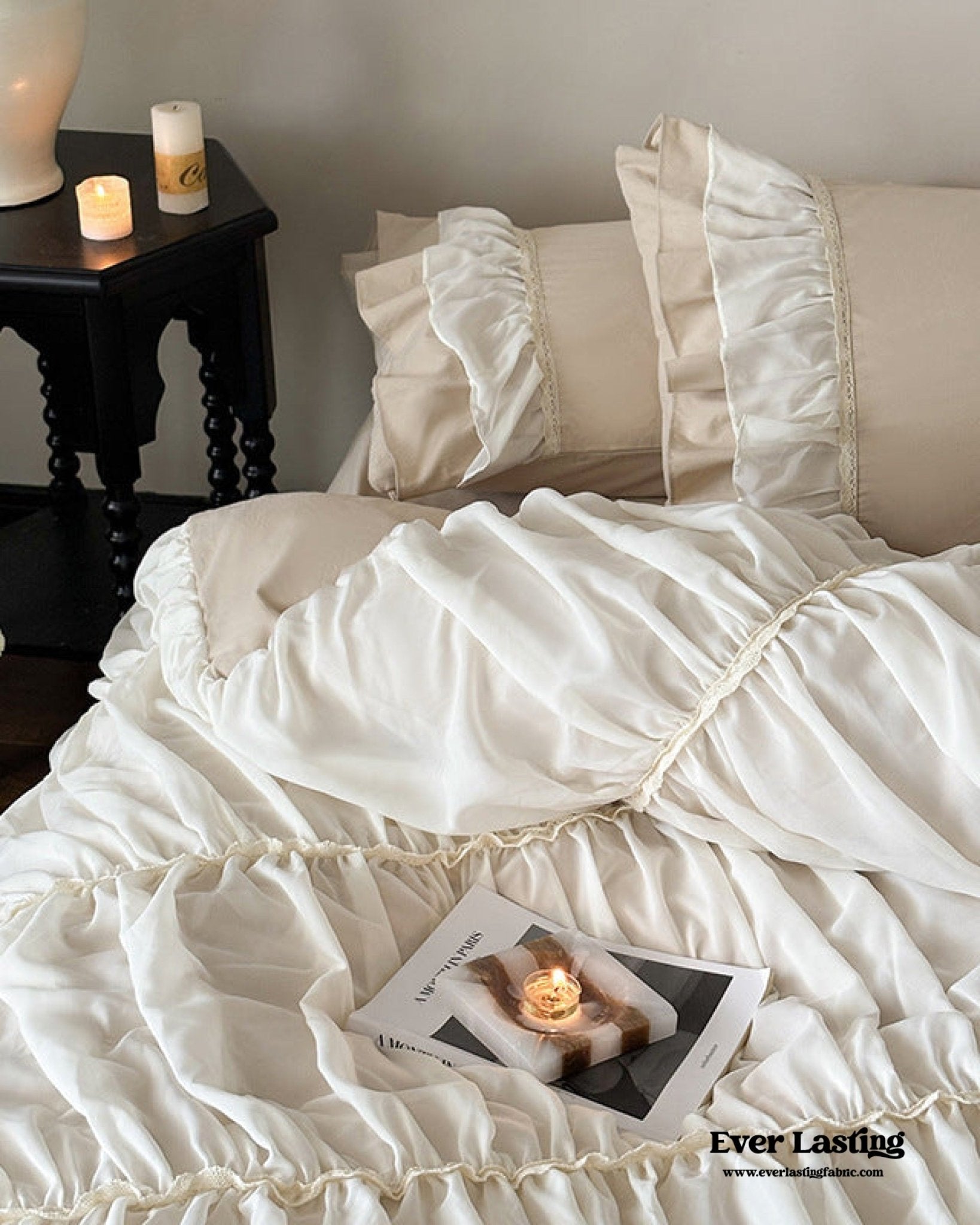 Élodie Silky Coquette Ruffled Bedding Set / Beige