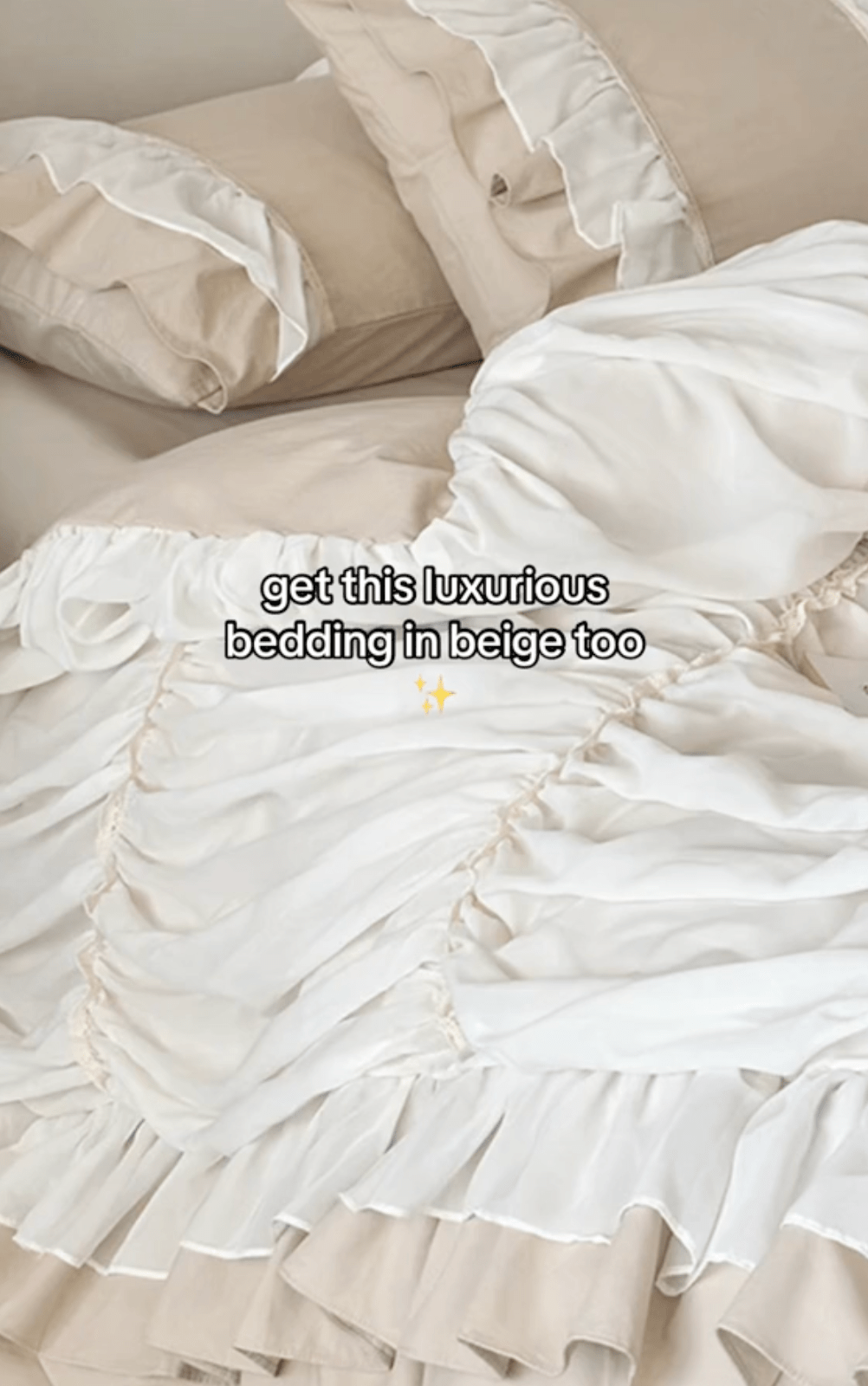 Élodie Silky Coquette Ruffled Bedding Set / Beige