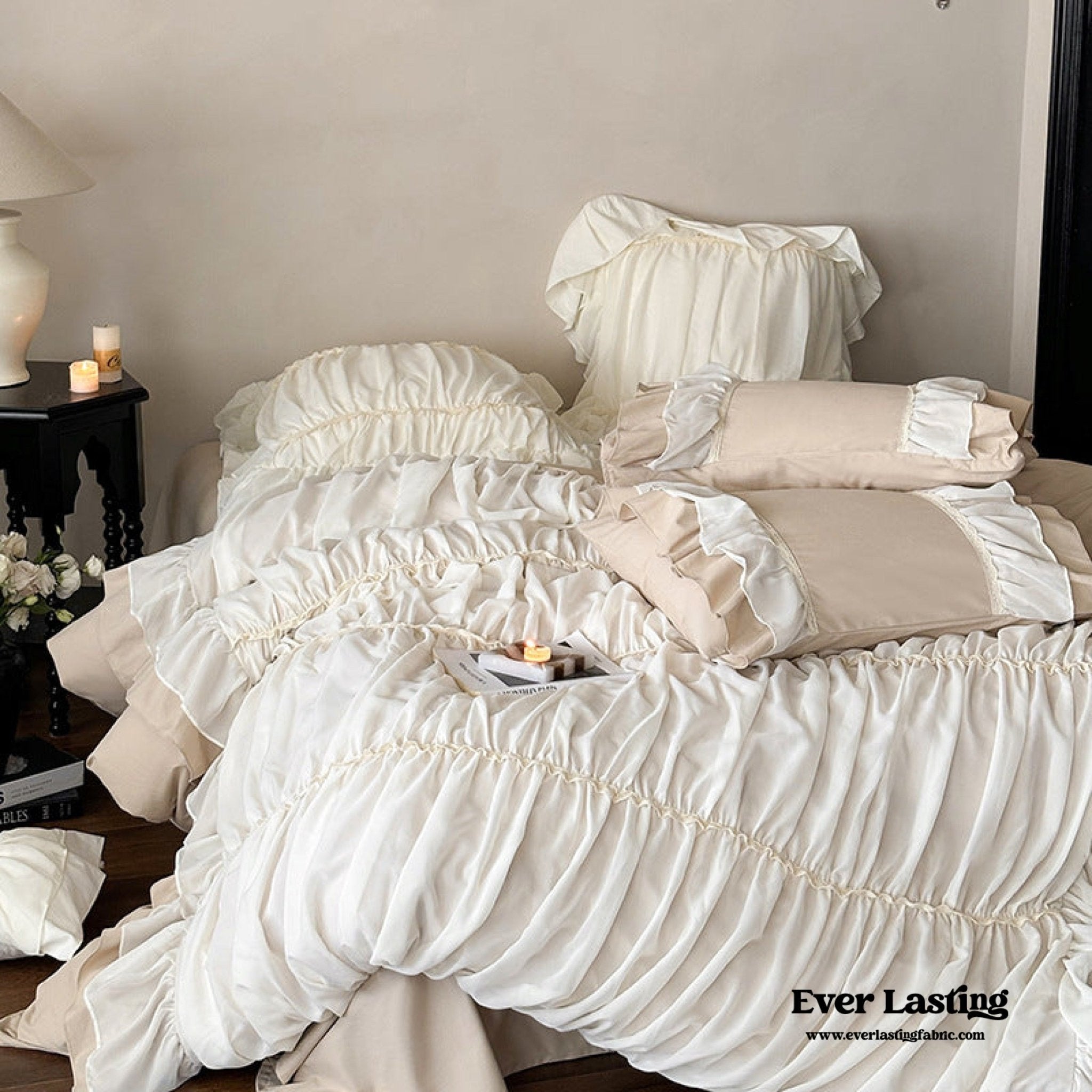 Élodie Silky Coquette Ruffled Bedding Set / Beige