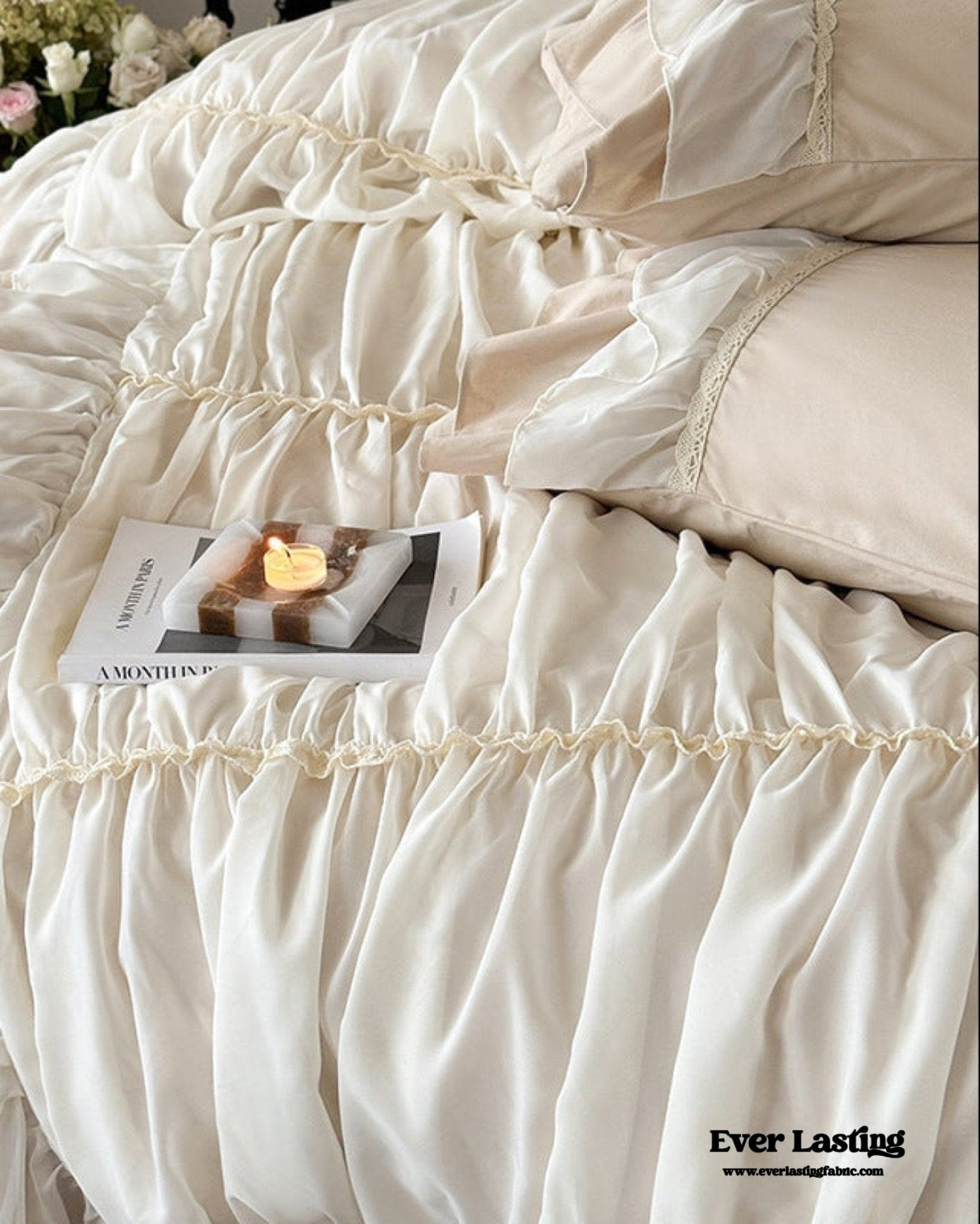 Élodie Silky Coquette Ruffled Bedding Set / White
