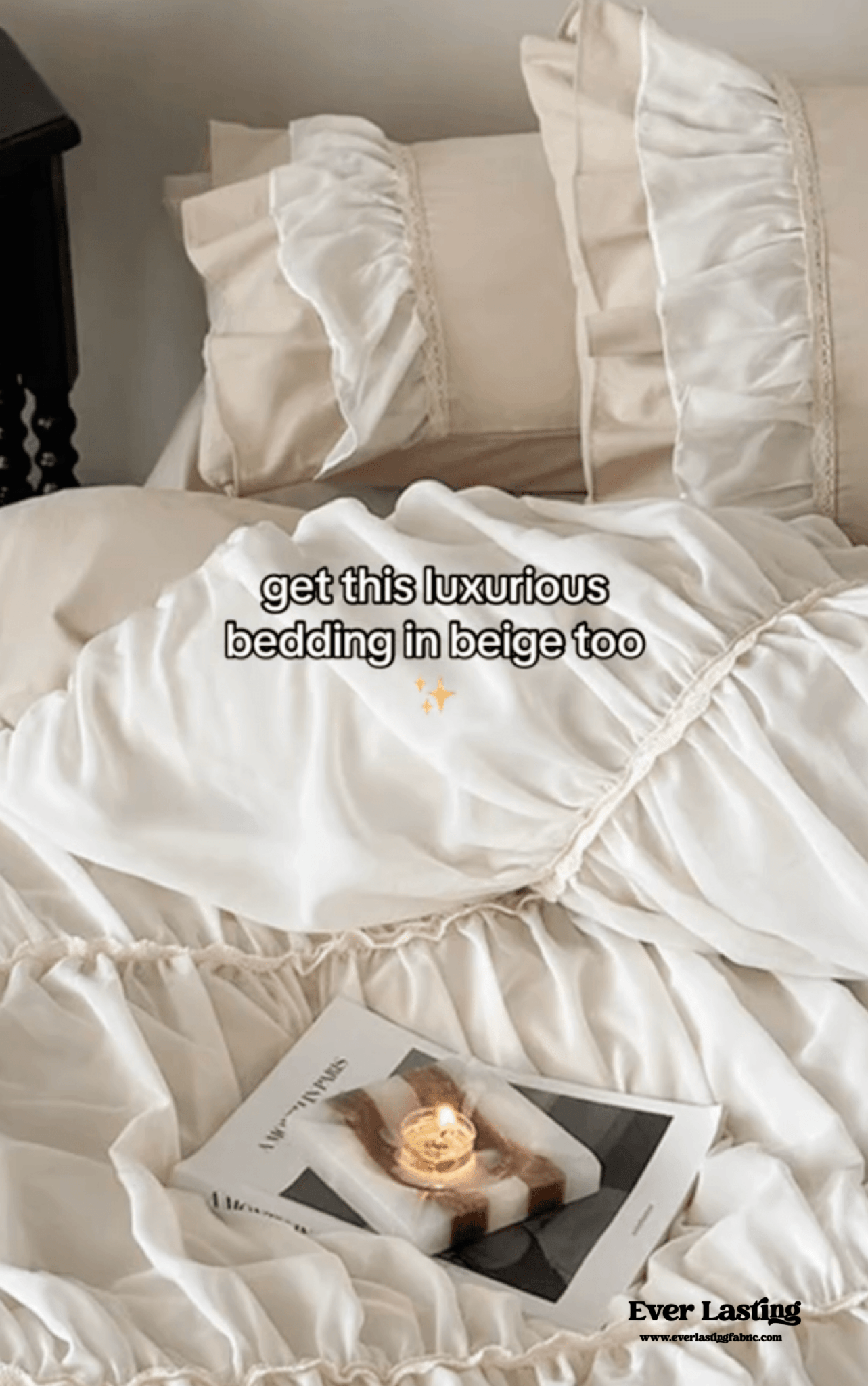 Élodie Silky Coquette Ruffled Bedding Set / White