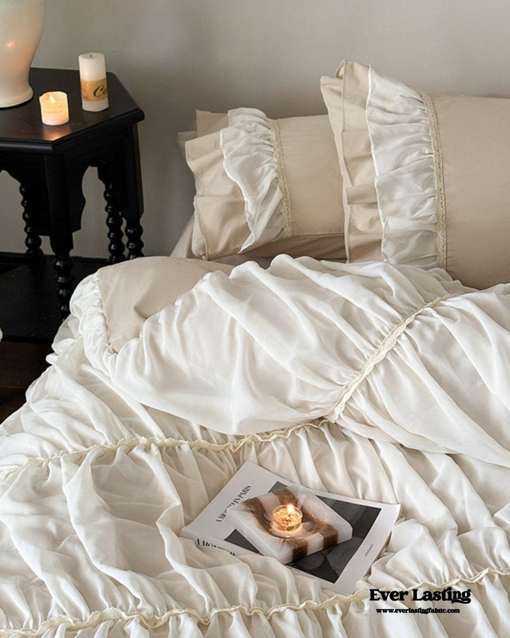 Élodie Silky Coquette Ruffled Bedding Set / White