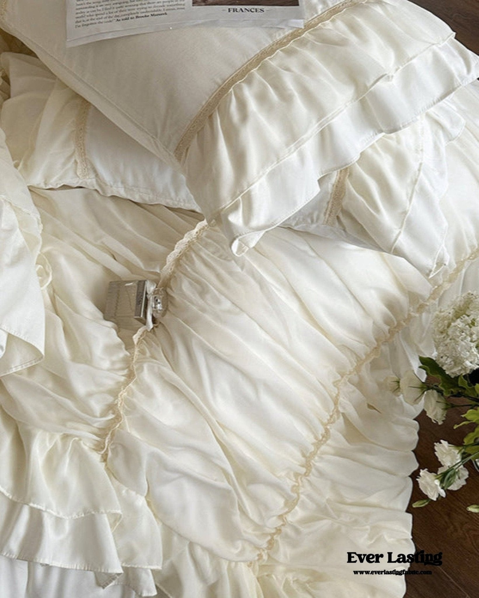 Élodie Silky Coquette Ruffled Bedding Set / White