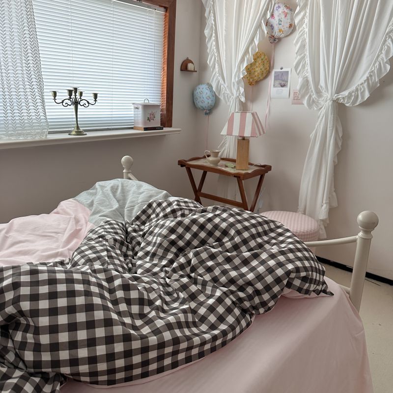 Emi Patchwork Gingham Bedding Set / Soft Mocha Pink