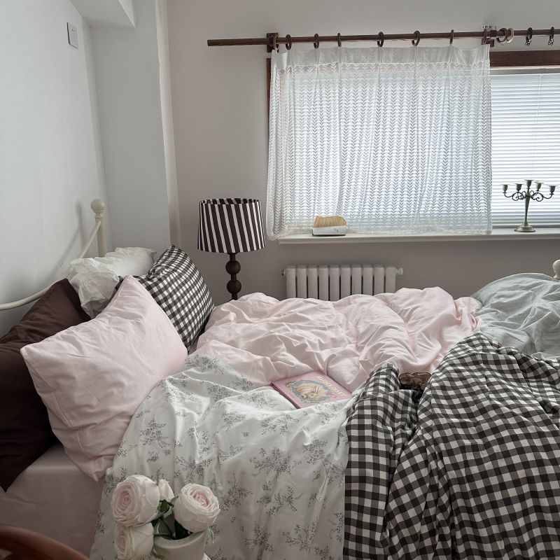 Emi Patchwork Gingham Bedding Set / Soft Mocha Pink