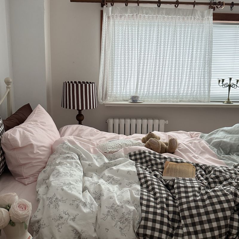 Emi Patchwork Gingham Bedding Set / Soft Mocha Pink