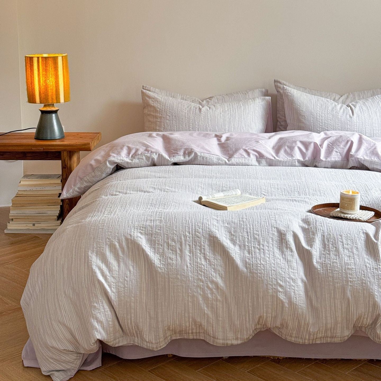 Emma Duo Striped Jacquard Bedding Set / Purple