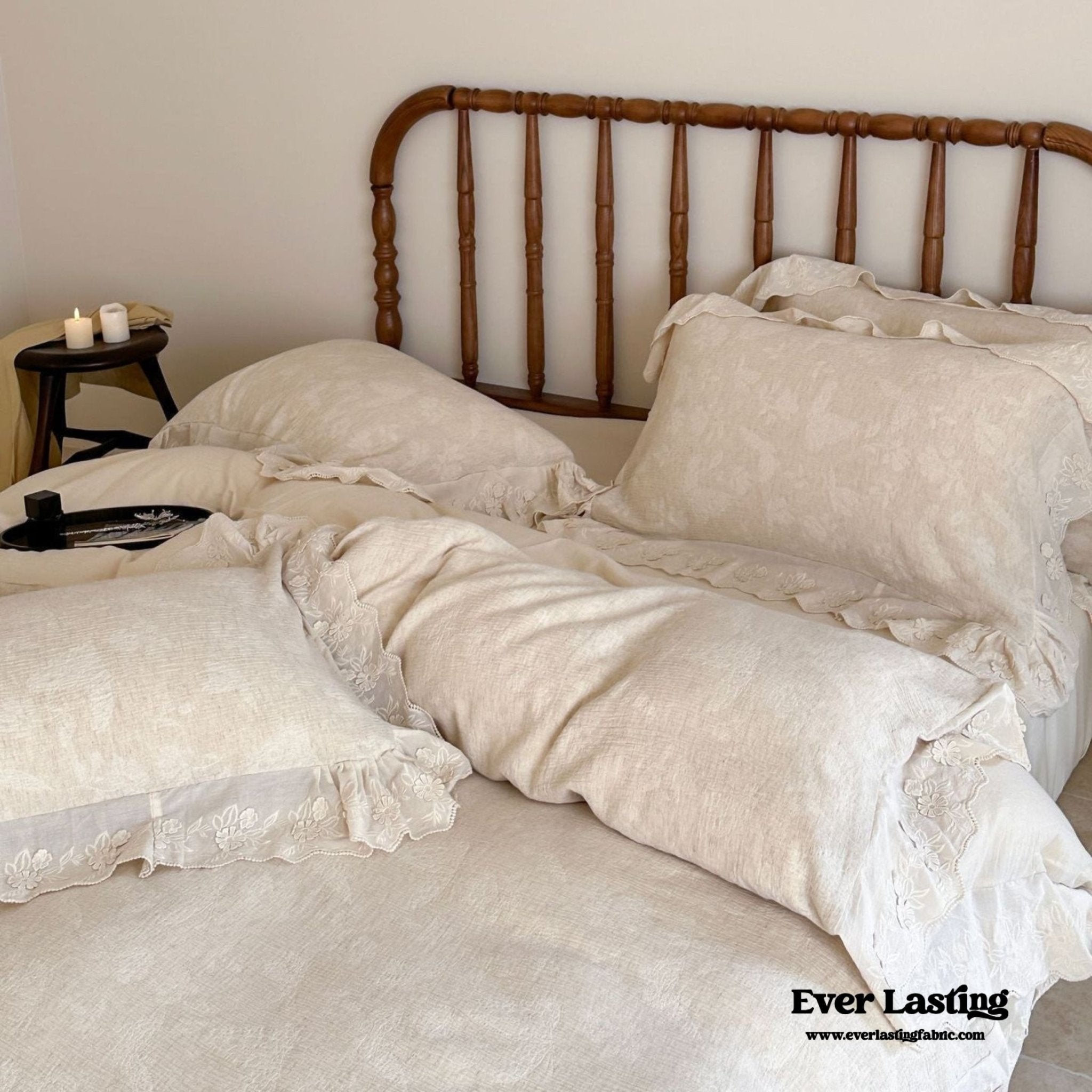 Emmeline Lace Ruffle Floral Bedding Set / White