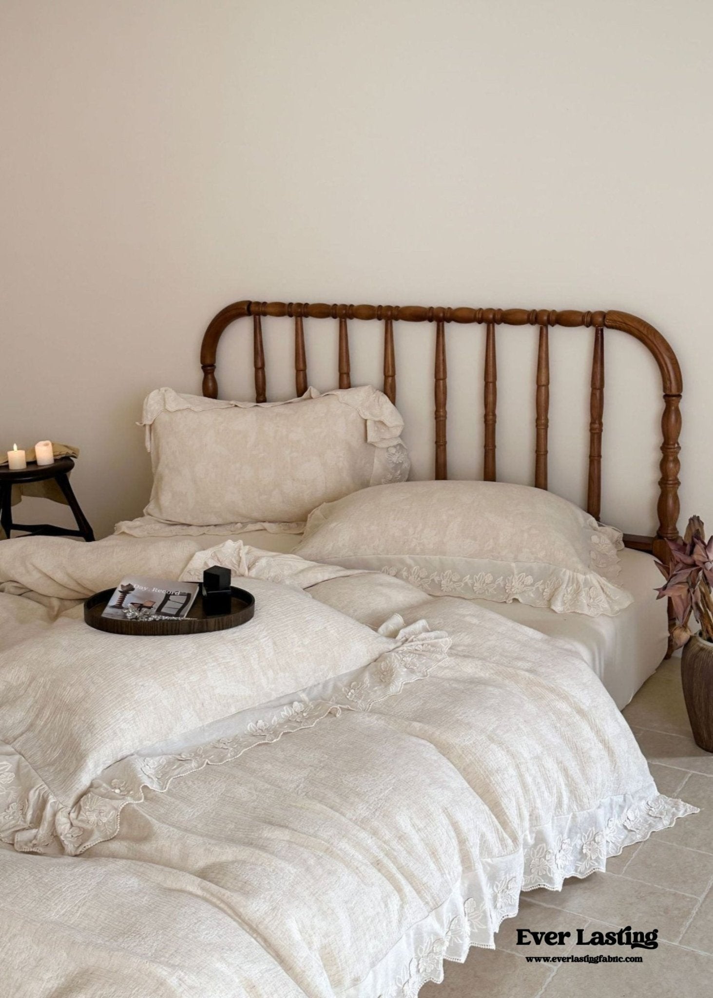 Emmeline Lace Ruffle Floral Bedding Set / White