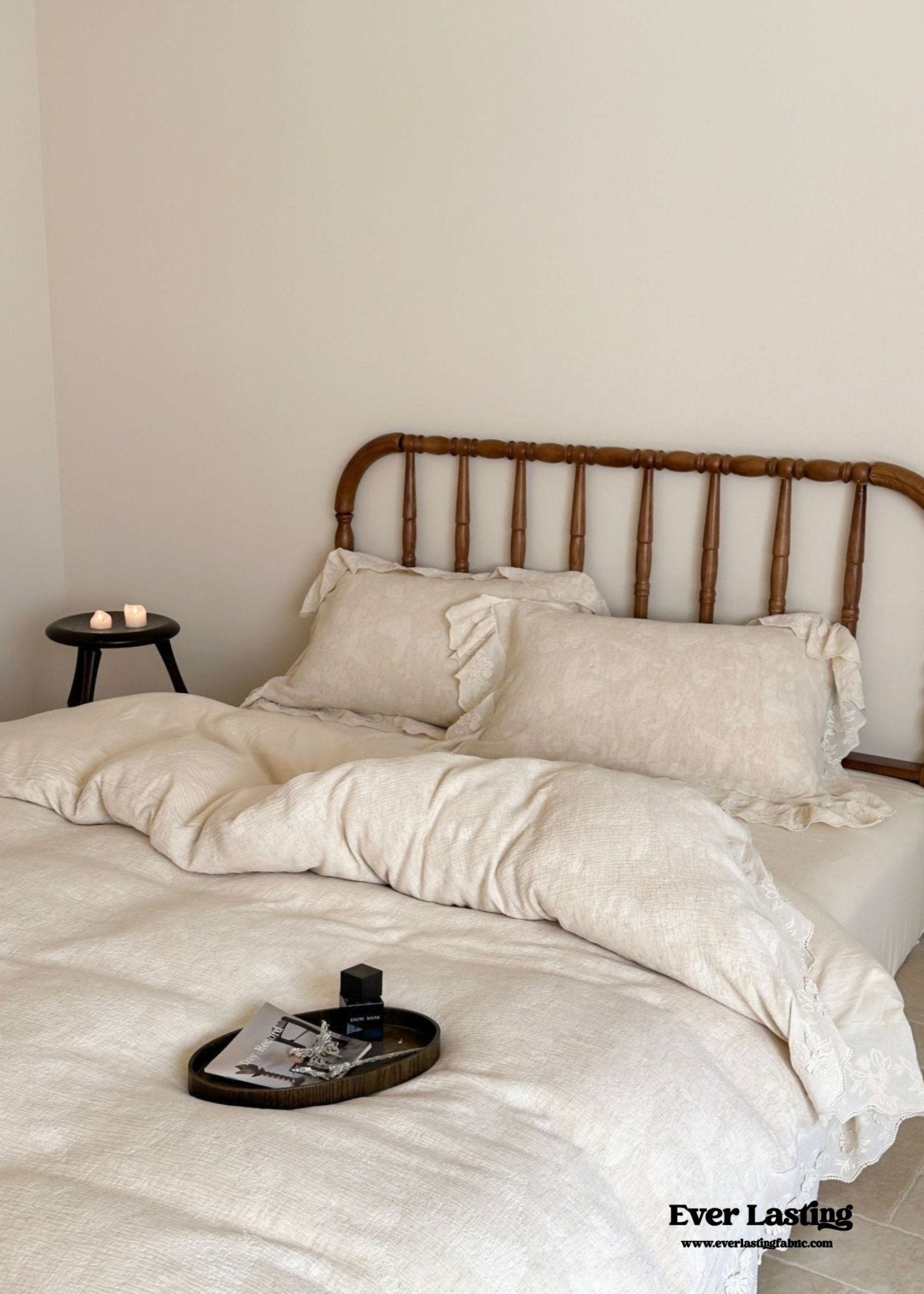 Emmeline Lace Ruffle Floral Bedding Set / White