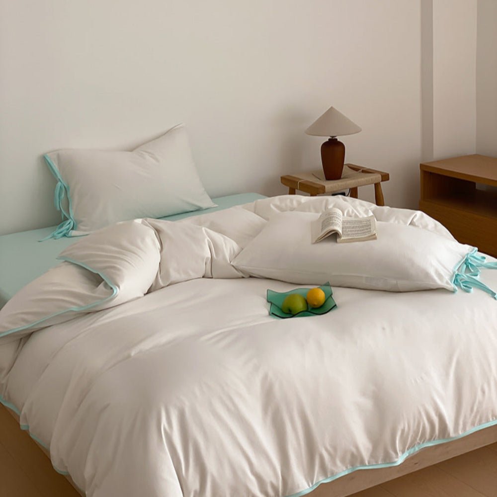 Evangeline Pastel Bow Tie Twill Bedding Set / Blue
