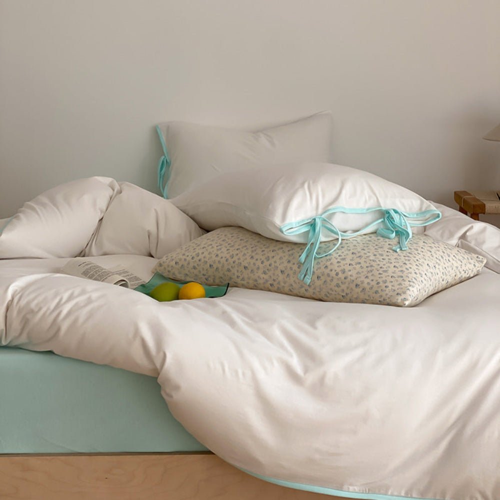 Evangeline Pastel Bow Tie Twill Bedding Set / Blue