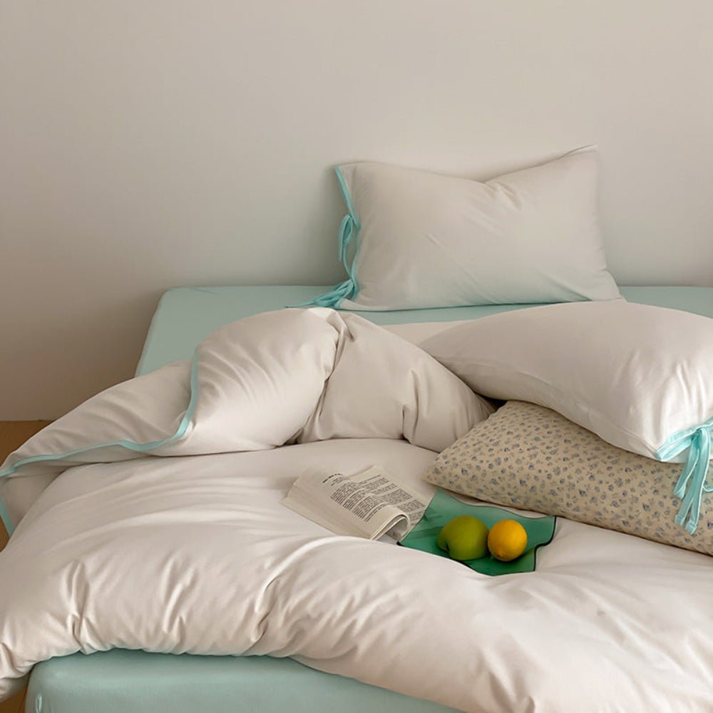 Evangeline Pastel Bow Tie Twill Bedding Set / Blue