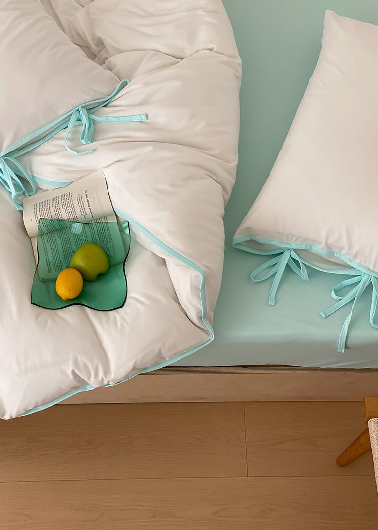 Evangeline Pastel Bow Tie Twill Bedding Set / Blue