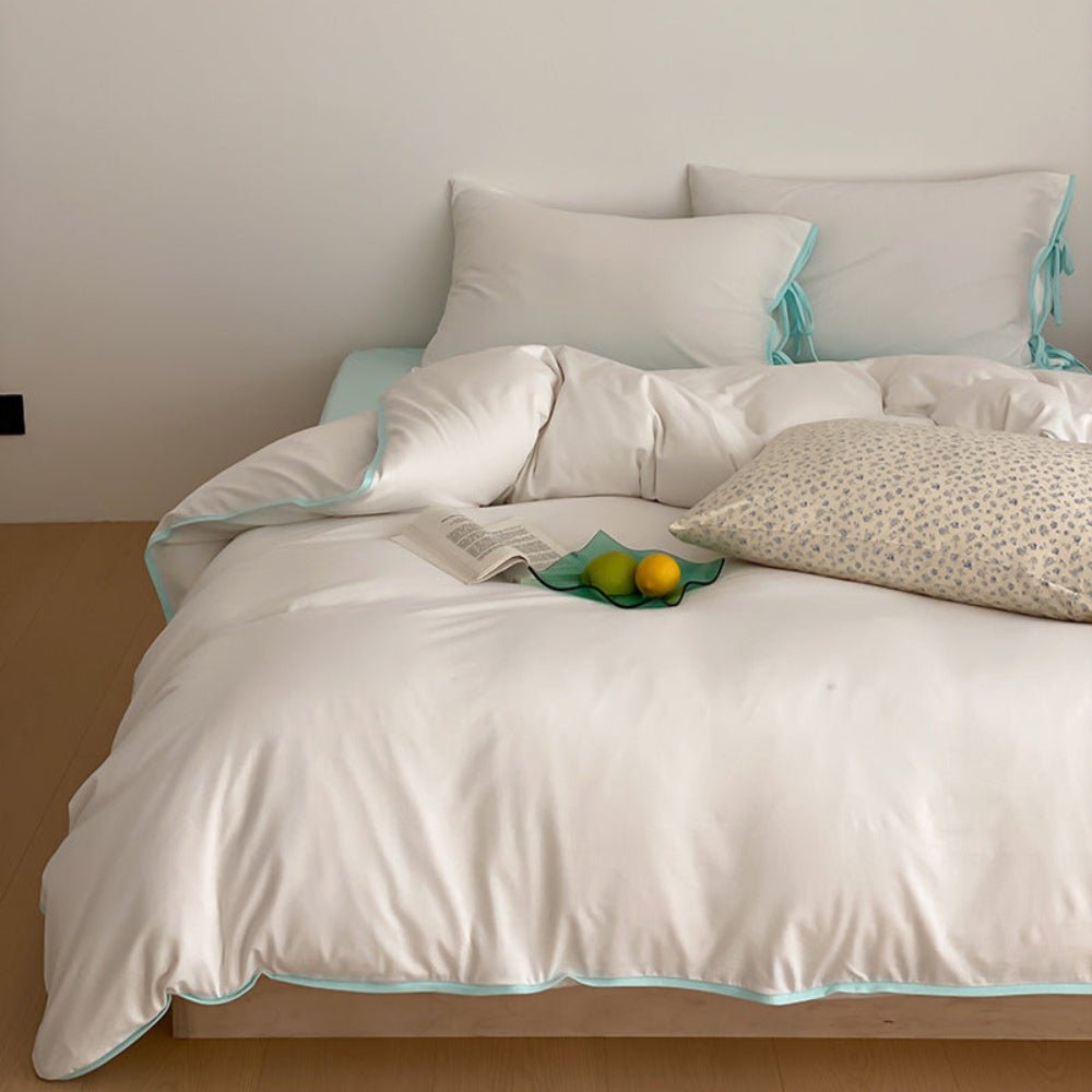 Evangeline Pastel Bow Tie Twill Bedding Set / Blue