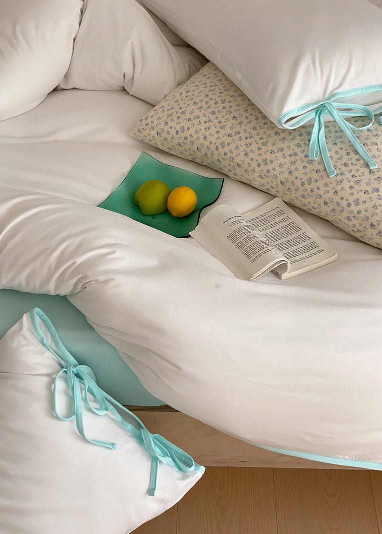 Evangeline Pastel Bow Tie Twill Bedding Set / Blue