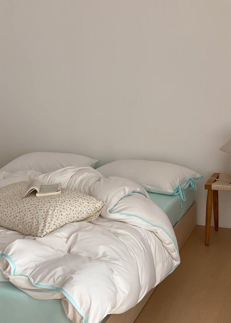 Evangeline Pastel Bow Tie Twill Bedding Set / Blue