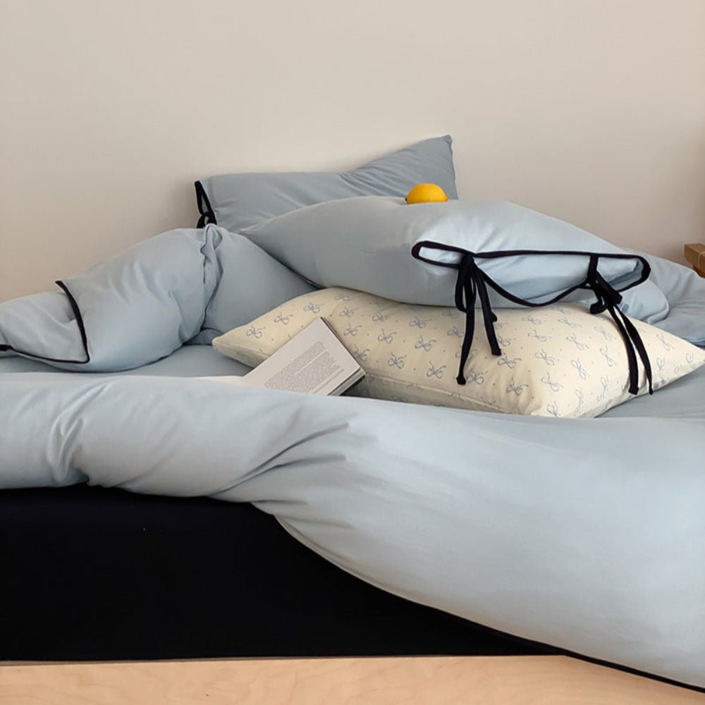 Evangeline Pastel Bow Tie Twill Bedding Set / Blue