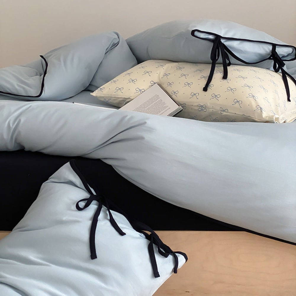 Evangeline Pastel Bow Tie Twill Bedding Set / Blue