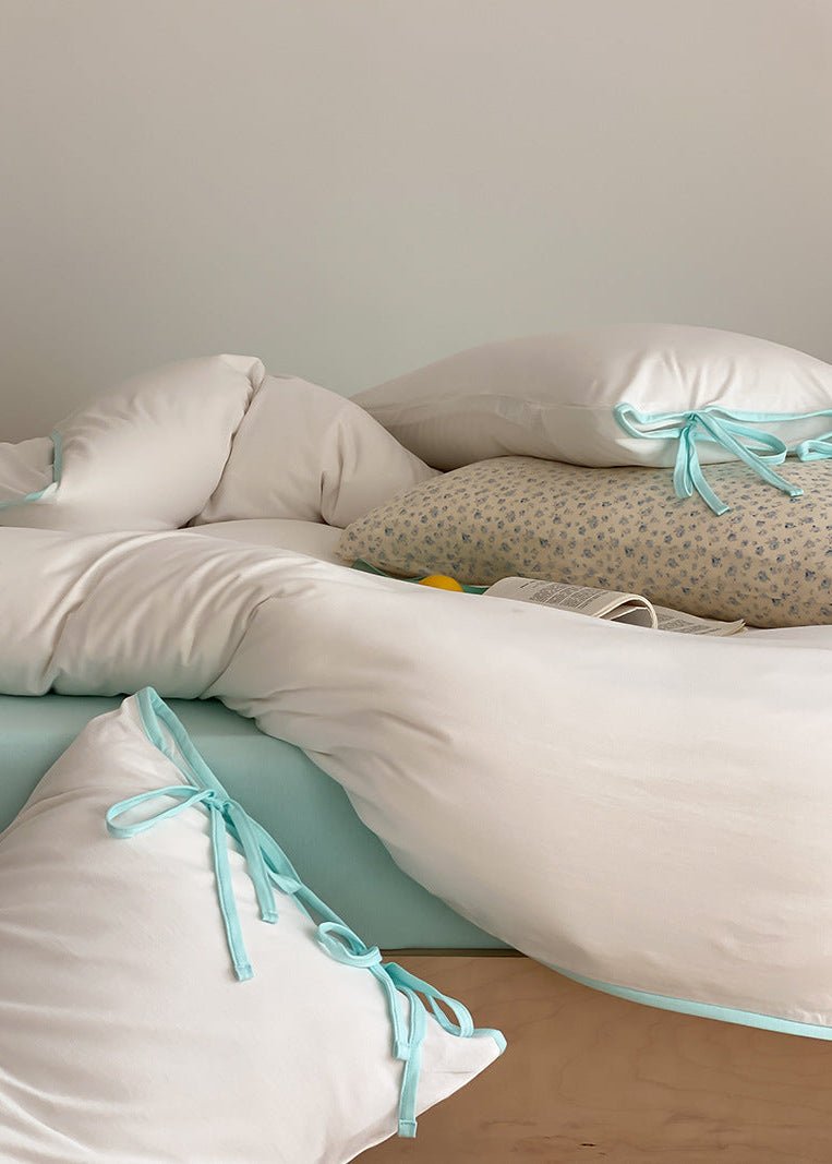 Evangeline Pastel Bow Tie Twill Bedding Set / Blue