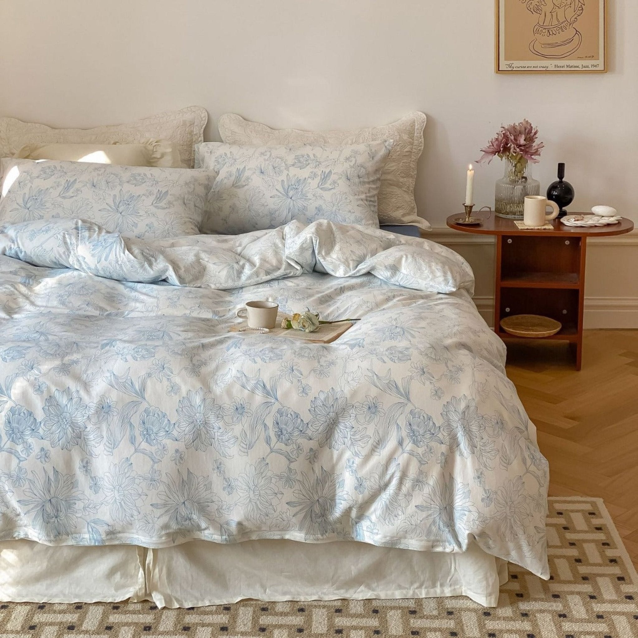 Fleur Elegant Floral Knit Cotton Bedding Set / Blue