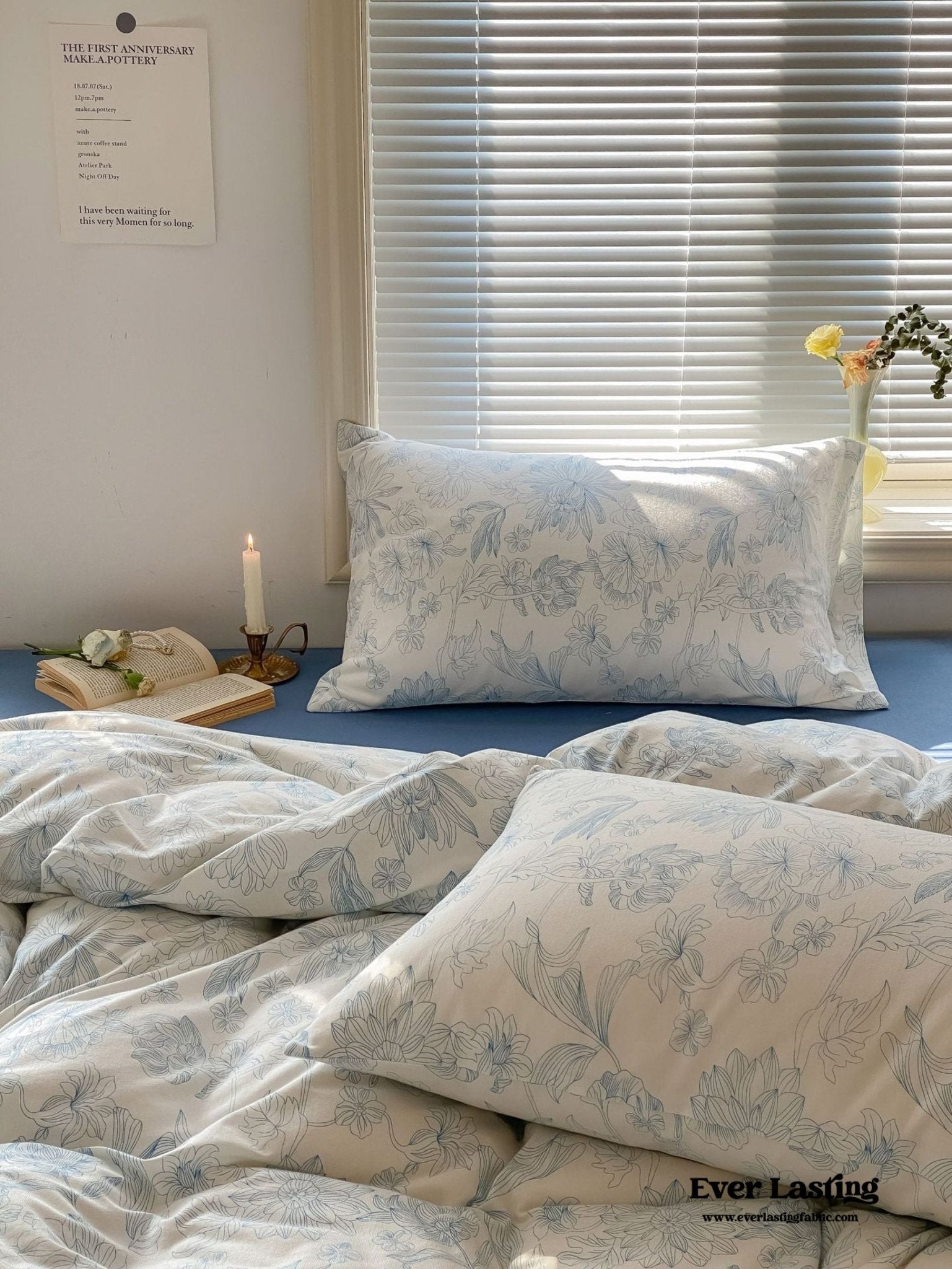 Fleur Elegant Floral Knit Cotton Bedding Set / Blue