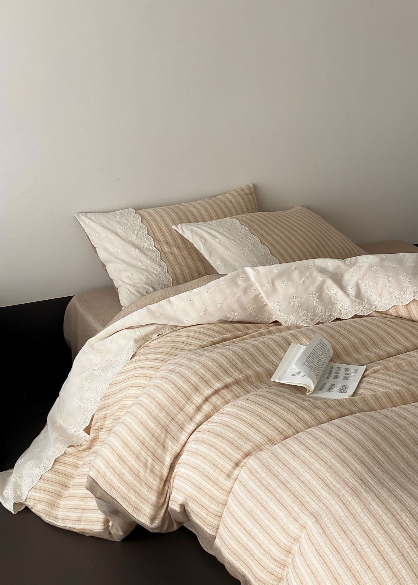 Florence Lace Double Gauze Striped Bedding Set / Green