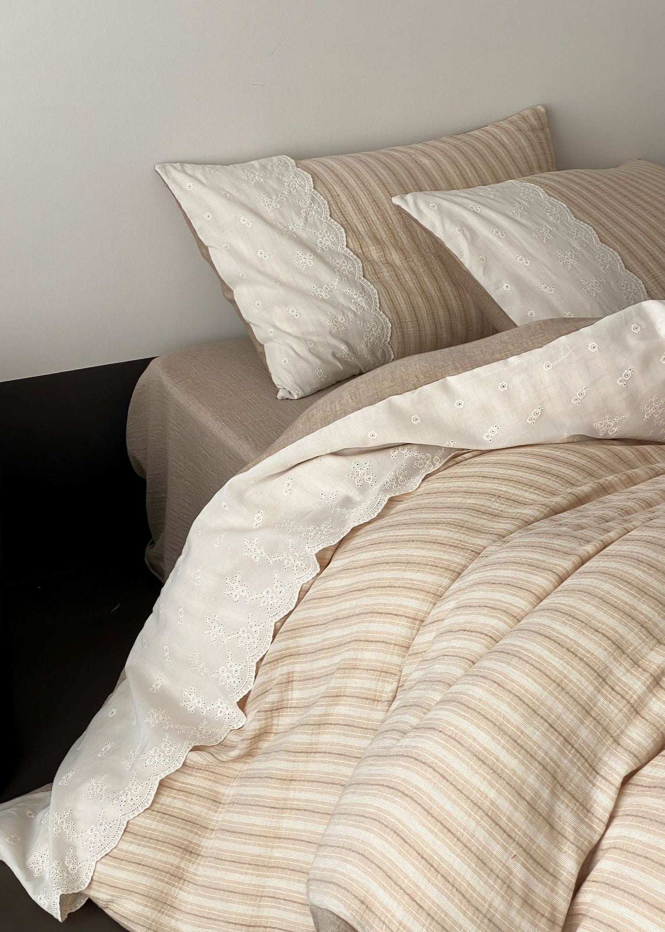 Florence Lace Double Gauze Striped Bedding Set / Green